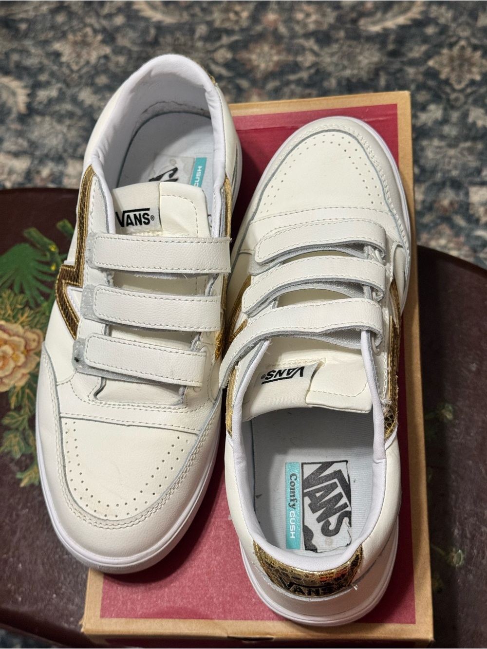 Vans  White Velcro Sneakers with Gold Star Accent